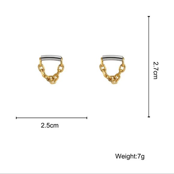 GOLD & SILVER PLATED STAINLESS STEEL GEOMETRIC CHAIN DANGLE DROP INDUSTRIAL EAR - Picture 14 of 14